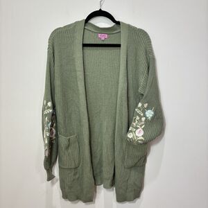 Mi Ami Francesca’s Floral Embroidered Cardigan Green S Oversized Cottagecore